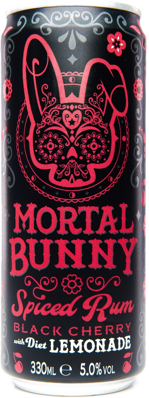 Mortal Bunny Black Cherry Spiced Rum with Diet Lemonade — single can shown; sold as case of 12